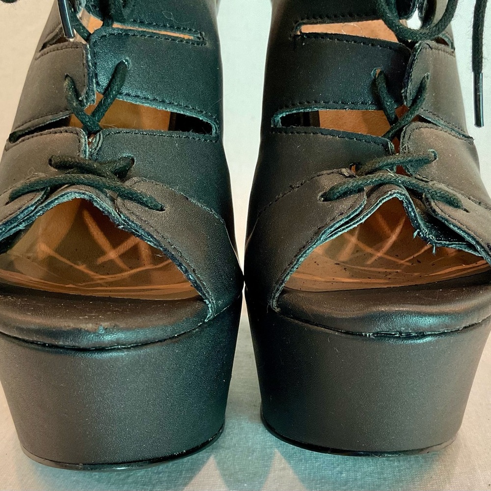 NASTY GAL Black Lace Up Gladiator Platform Wedge Boots Whimsigoth Punk Bold Sz 6 - Picture 5 of 16